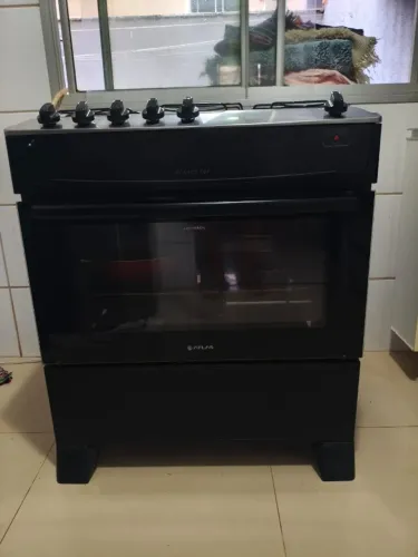 Fogão Atlas Mônaco Top 5 Bocas Preto A Gás Com Mesa Inox 