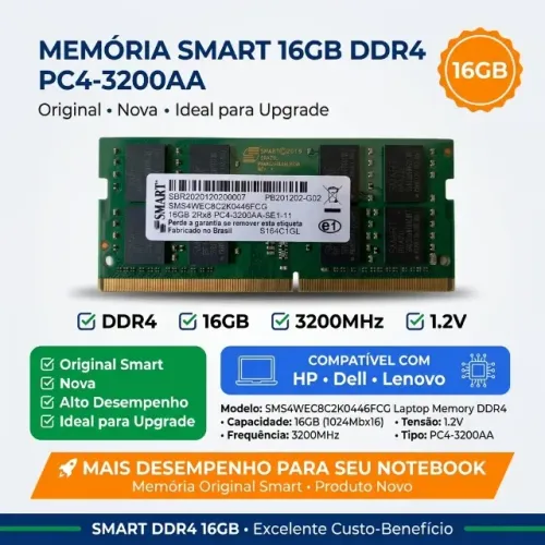 Memoria Smart 16Gb Ddr4 Pc4 3200aa Sms4wec8c2k0446fcg Notebook Dell HP Lenovo