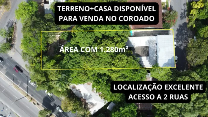 Coroado, Terreno + Casa medindo Área Total 1.280m2, Acesso a 2 ruas, Plano, Legalizado.