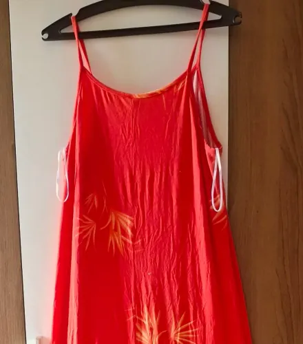 Vestido longo coral com estampa amarela de malha, novo, tamanho G
