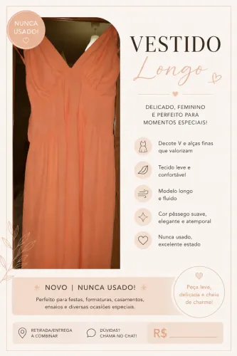Vestido Luzia longo salmão 