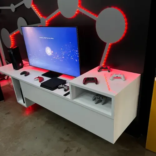 Rack de Sala BRANCO + Painel PRETO | Ótimo para QUARTO GAMER - Cenário para Vídeos