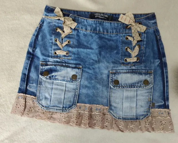 Saia jeans com renda
