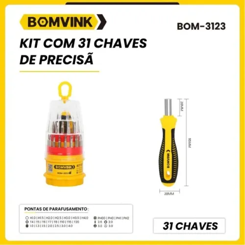 Kit Chaves Precisão 31 Peças Bomvink BOM-3123 Profissional Multifuncional pode retirar no 