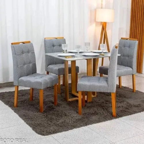 Mesa de Jantar Grécia 100x80 C/4 Cadeiras em Linho MDF rf25 S
