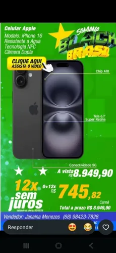 Vende se iphone 16 novo. 