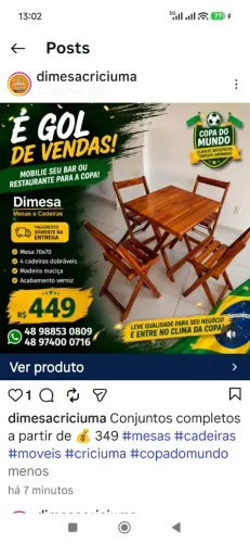Conjunto de Mesa 70x70 com 4 Cadeiras Dobráveis Estofadas - Direto da Fábrica Dimesa