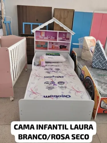Cama Infantil Laura Casa de Boneca em MDF com Proteção Lateral Tuboarte