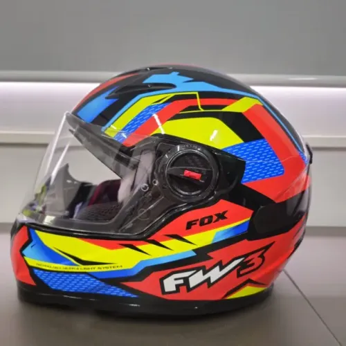 Capacete FW3 GTX Fox Laranja Amarelo Azul Com Óculos Solar Interno Tamanho 58