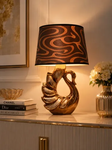 Abajur Novo Luminária Premium Cisne Luxo Decorativo 40cm Bivolt