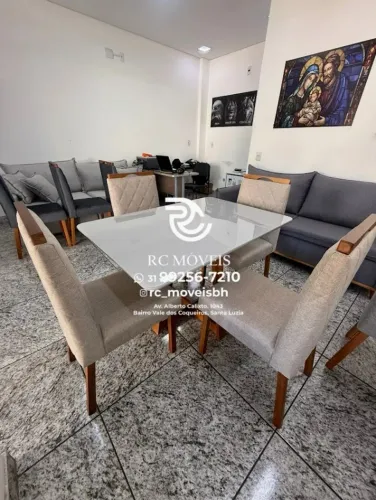 Mesa de jantar 1,20x0,80 Tampo Vidro + 4 Cadeiras Madeira maciça