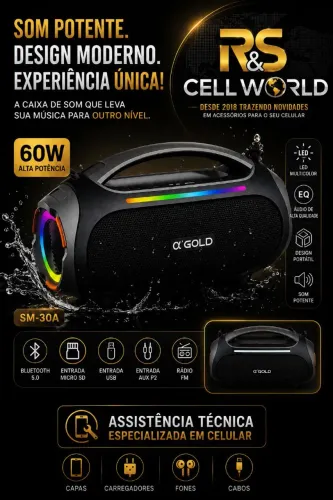 Caixa de Som Bluetooth 60W RMS RGB.