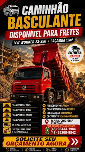 Caminhão Basculante VW Worker 23.250 Disponível para Fretes | Içara e Região