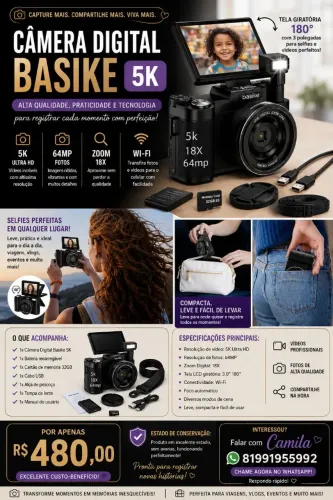 Câmera Digital BAZIKE na caixa.