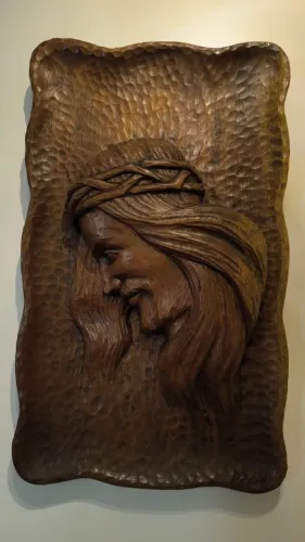 Quadro Rústico Cristo Jesus. Assinatura entalhada do artista "D. Rosa?