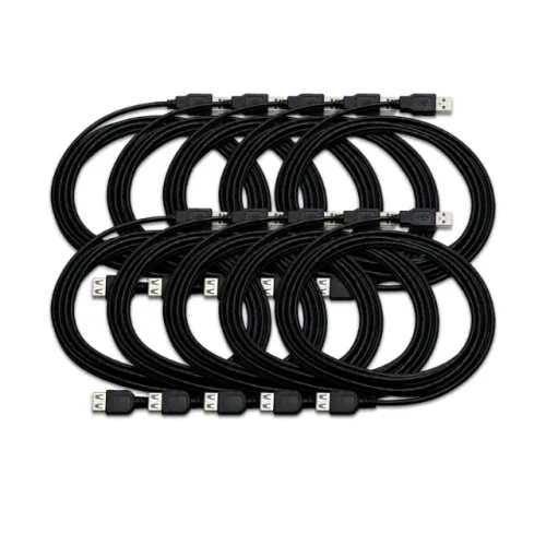 Kit 10 Cabos Extensores USB 2.0 Macho para Fêmea 3 Metros Preto Atacado