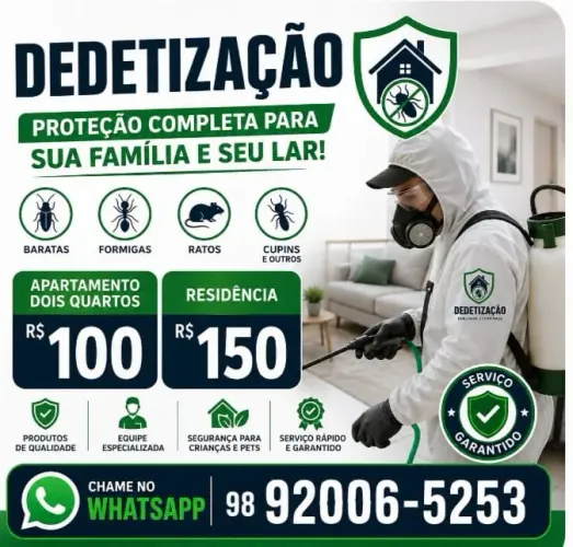 Dedetização residência 150 apartamento 100