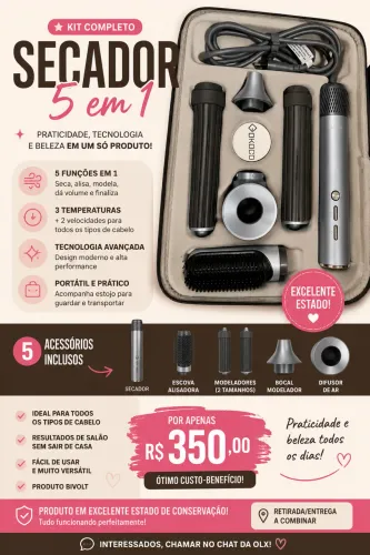 Secador 5 em 1 - Kit Completo | Excelente Estado