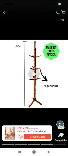Cabideiro de madeira a. Prova dagua 