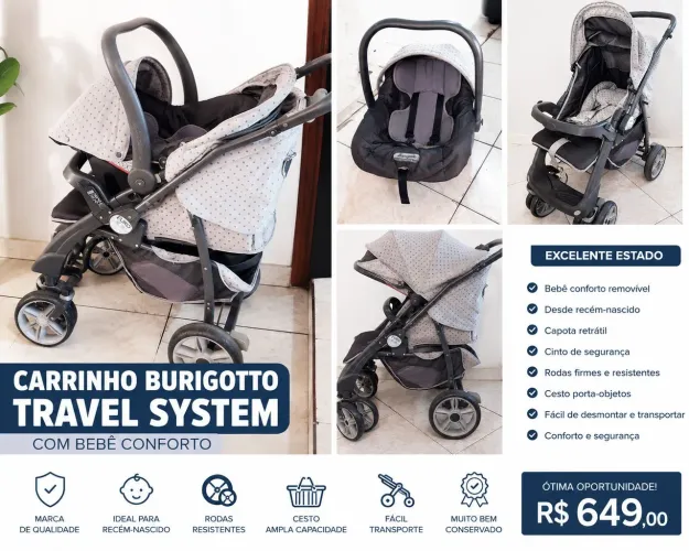 Carrinho de bebê BURIGOTTO Travel System + Bebê Conforto