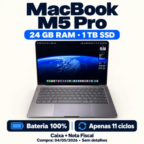 MacBook Pro 14" M5 Pro 24GB RAM 1TB SSD | Space Black | Bateria 100%, 11 ciclos e NF