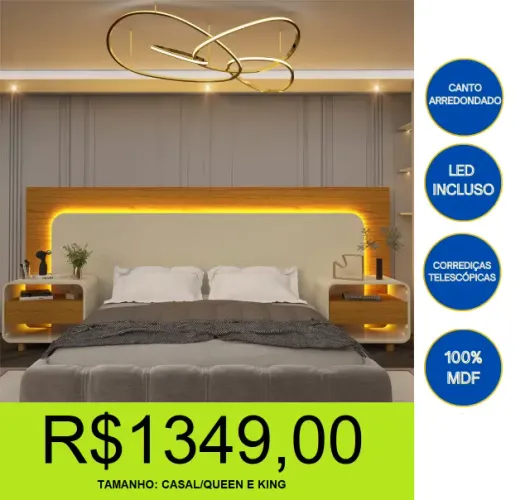 cabeceira - + mesa de cabeceira - com led- compre hoje e receba em até 72 horas