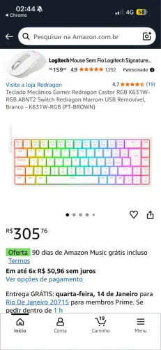 Teclado mecânico redragon castor