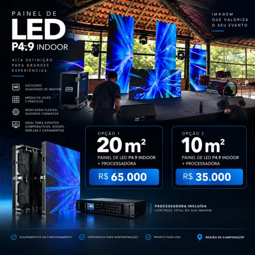 Painel de LED P4.9 Indoor 20m² + Processadora