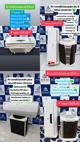 Ar condicionado de 12 btus 9 btus inverter convencional/ garantia/entrega instalação