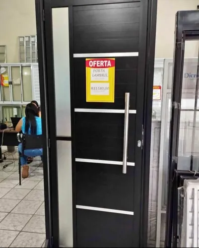 DIRETO DA FABRICA!! PORTA LAMBRIL LUXO DE ALUMÍNIO PRETO COM VIDRO FRIZO E PUXADOR