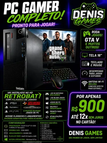 Pc thinkcentre 12gbs ram hd tera tela 15 completo 