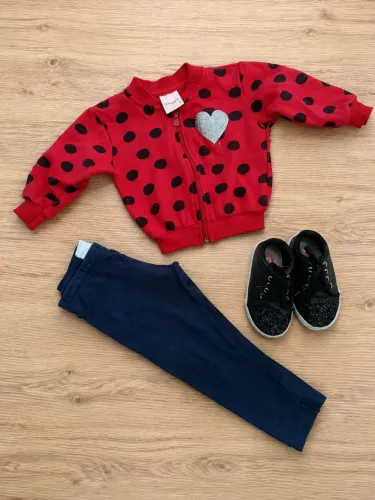 Kit Menina 1a 2 anos - Casaquinho + Calça + Tênis tamanho 21