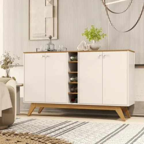 Novidade em estoque!! Buffet 4 Portas Jocasta Off White/Cedro - SAL MOVELARIA