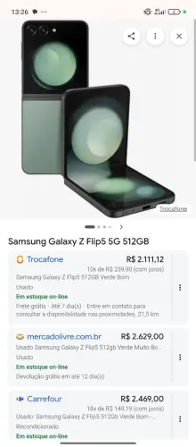 Zflip 5 512gb defeito tela