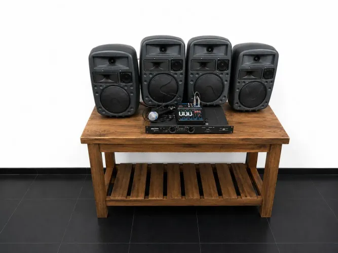 Som ambiente Potência Wattson/ Mesa Bluetooth  USB Microfone e 4 caixas 3 vias