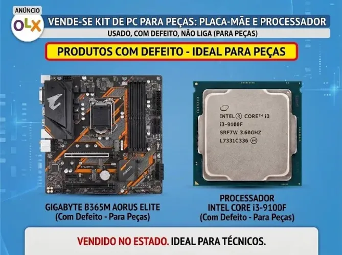Placa-mãe Gigabyte B365M Aorus Elite COM defeito (brinde i3 9100F e 2RAM 8GB defeituosas)
