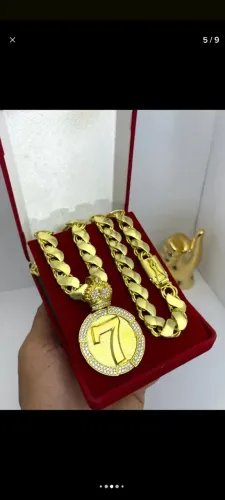 Cordão friso S 12mm Corrente de moeda antiga pingente 7 luxo ouro 
