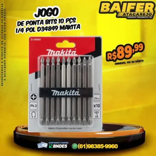 Jogo de Ponta Bits 10 Pçs 1/4 Pol D34849 Makita