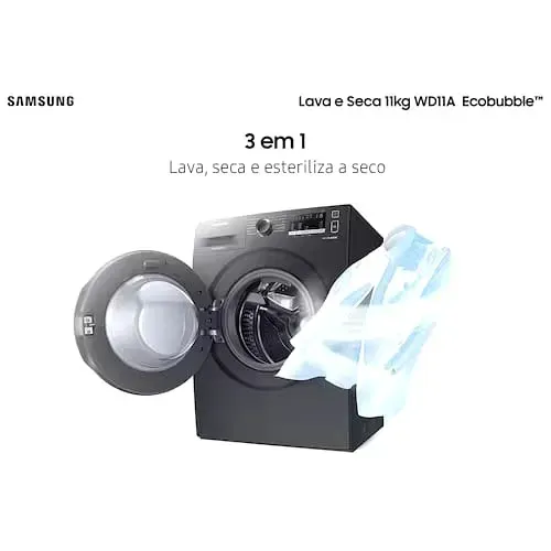 LAVA E SECA SAMSUNG 11kg WD11A NOVA C/NOTA FISCAL Ecobubble Wi-Fi WD11T504DBX Inverter 220