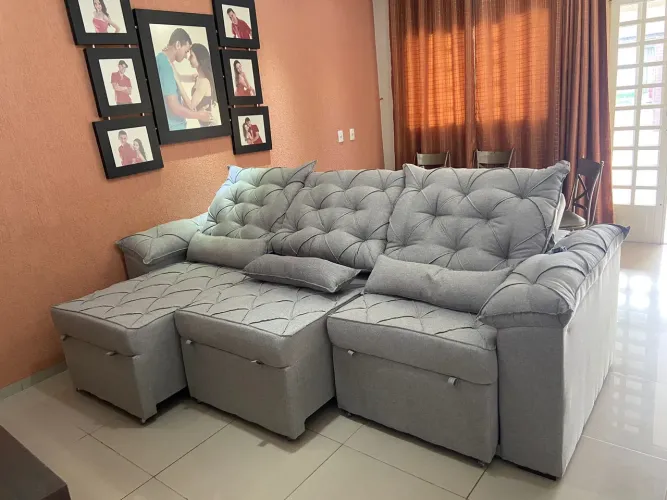 Sofá Retrátil E Reclinável 2.90 Largura TECIDO LINHO QUALIDADE TOTAL