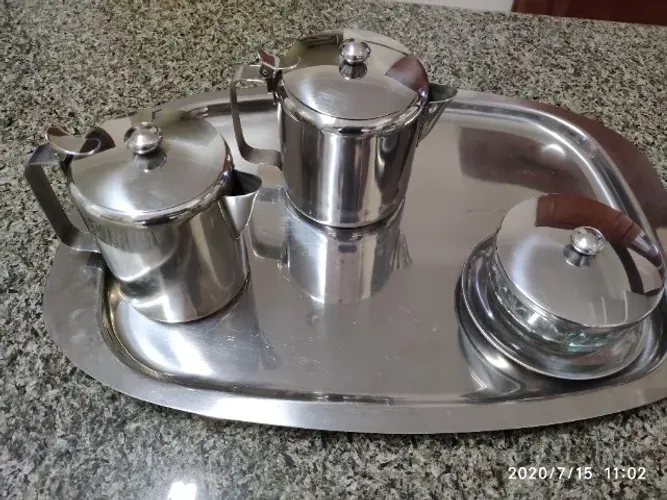 Kit Café Inox 2 Bules Bandeja + Manteigueira - como novos