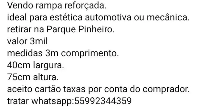 Rampa reforçada por R$ 2.500