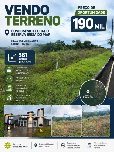 Terreno (Em condomínio) à Venda, 581m² - Bairro Jardim Atlântico em Ilhéus