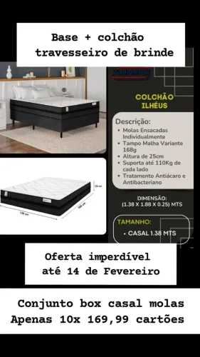 Conjunto box Casal molas ensacadas 10x 169,99 cartões ate dia 14/02/26 