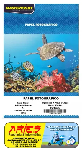 PAPEL FOTO GLOSSY MICROPOROSO SEM BRILHO A4 260G 20 FOLHAS MASTERPRINT