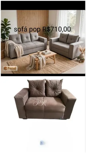 Sofa Pop Bela 2 / Lugares Veludo apenas R$ 420,00 almofadas soltas Pés em Madeira