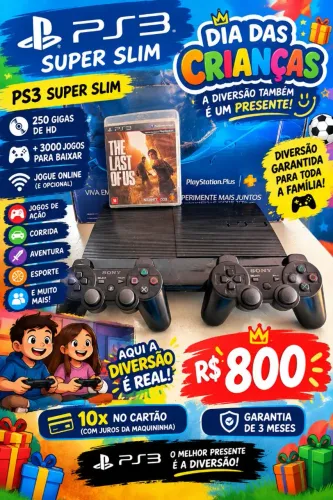 Ps3 auper slim com 3000 jpgos pra baixar,hen,dois controles