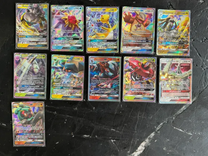 Lote 11 Cartas Originais Pokémon GX Holográficas com Sleeve