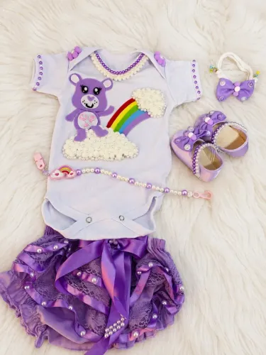 Conjunto bebê menina personalizado luxo- bodas mais saia tutu + sapatinho + tiara