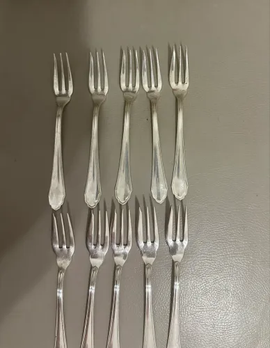 10 garfos sobremesa prata camusso - RARIDADE